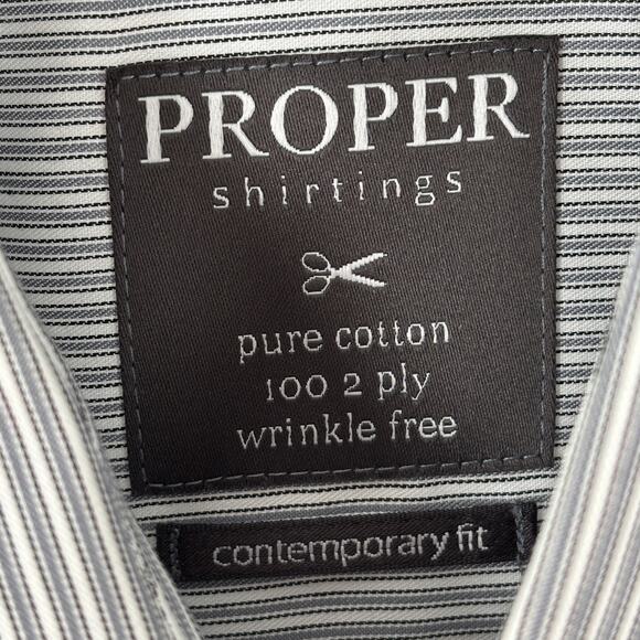 Proper Shirtings Men's Gray Striped Cotton Button Down Shirt - Picture 5 of 8
